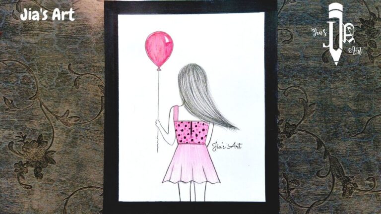 Girl Drawing Holding Balloon – Easy Drawing for Kids